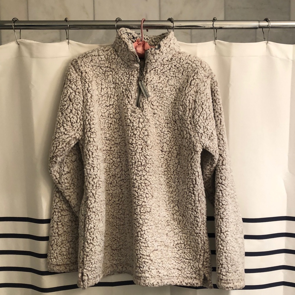 Cozy winter cream and brown colored Sherpa/teddy jacket